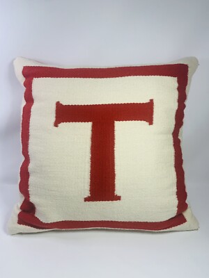 Jonathan Adler Red White Throw Pillow Initial Monogram T