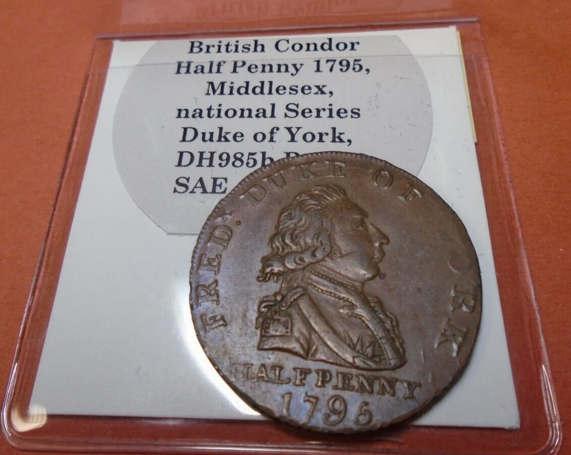 1795年ハーフペニートークン銅貨ウェールズ王女ミドルセックス　ナショナル 1795年ハーフペニートークン銅貨ウェールズ王女ミドルセックス