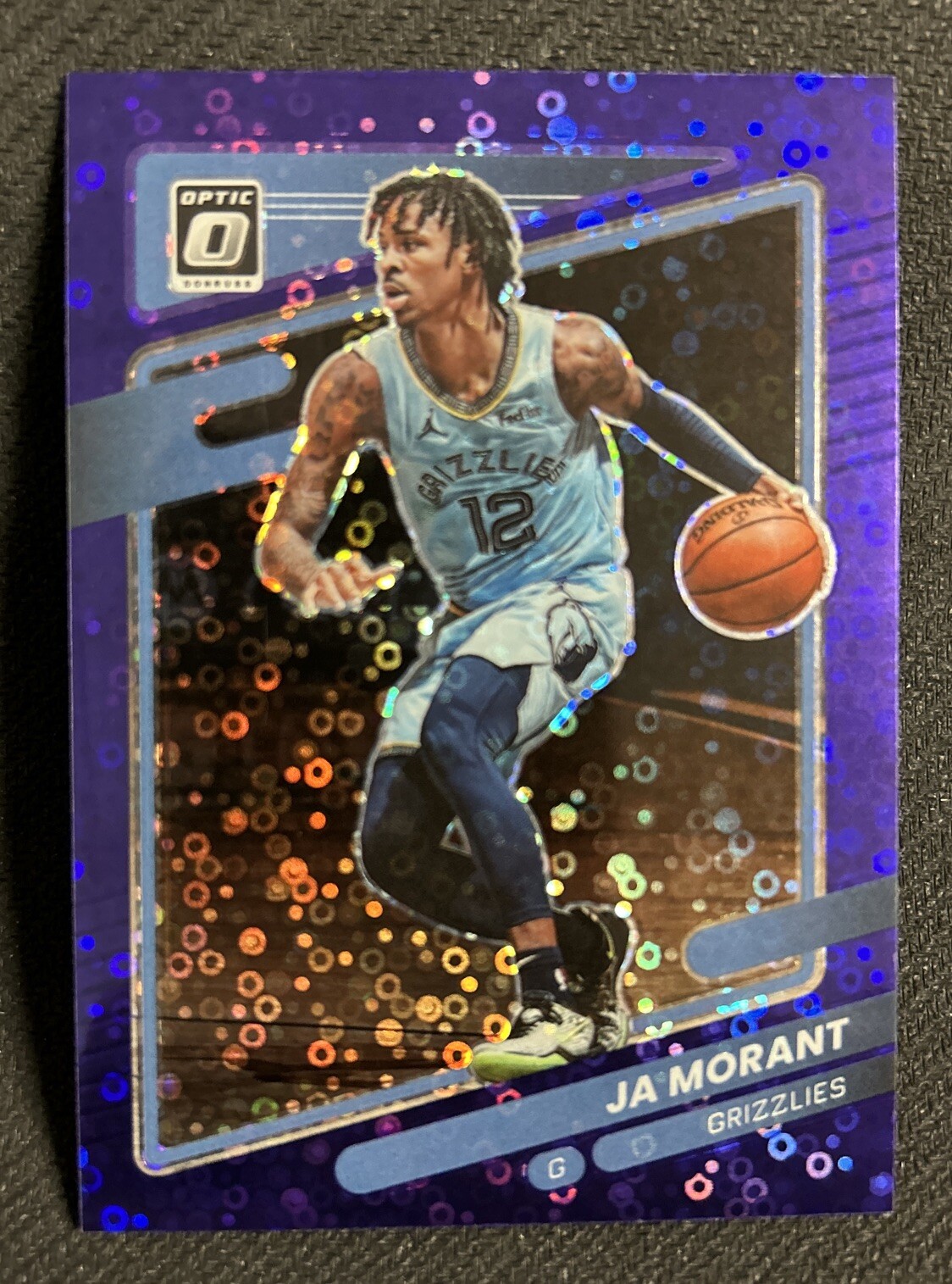2021-22 Donruss Optic Ja Morant Fast Break Purple Disco Prizm /95 SP #144