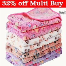 Pet Mat Paw Print Cat Dog Puppy Fleece Soft Warm Blanket Bed Cushion Mattress UK