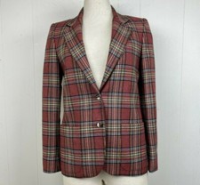 Vintage Brick Red Plaid Blazer 100 Wool Size 4 Made in USA
