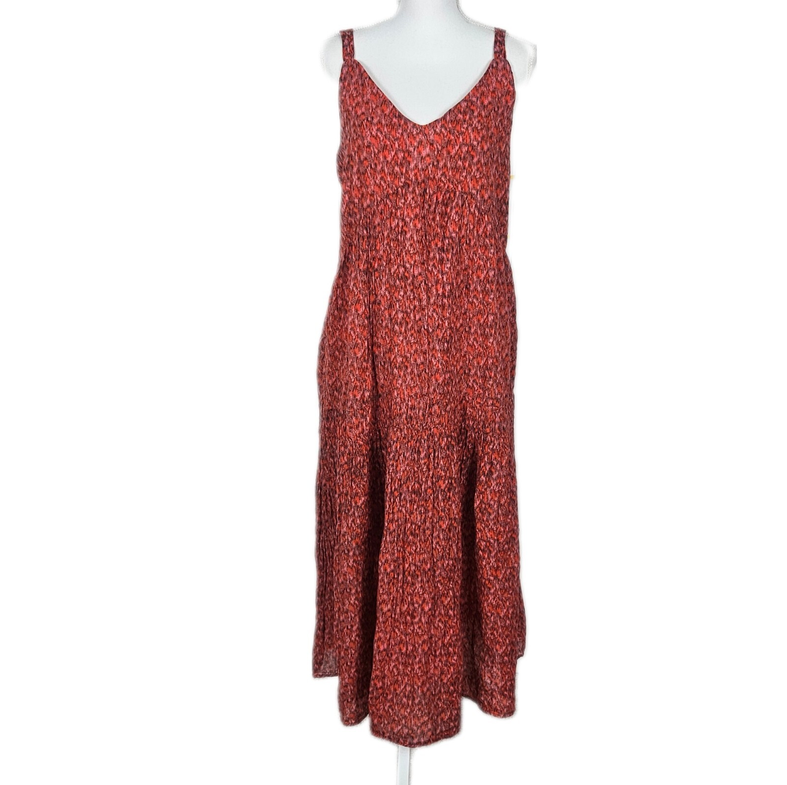New Medium Joie Tiered Flowy Pink Red Maxi Dress V Neck Sleeveless Lined Boho