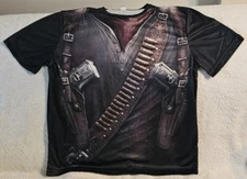 PISTOL GUN BULLET SHOOT KNIFE SKULL HOLSTER WRAP ALLOVER PRINT T-SHIRT