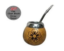 Argentina Mate Gourd Hand Made Natural Tea Cup  Straw  BONUS Spoon Flawer  #10