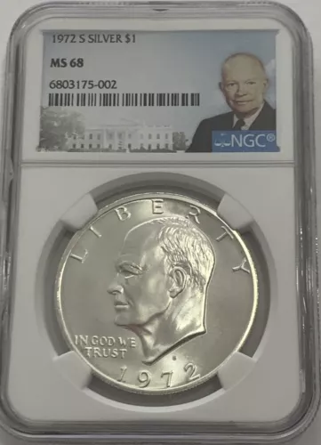1972 S $1 NGC MS68 SILVER EISENHOWER DOLLAR MINT STATE IKE PORTRAIT LABEL