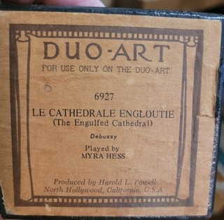 DUO ART "THE ENGULFED CATHEDRAL" DEBUSSY pb MYRA HESS! FABULOUS PIANO ROLL RECUT