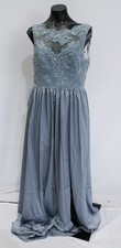 Azazie Women's Elly Lace Scoop Neck Chiffon Dress EH6 Dusty Blue Size A12 NWT