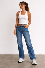 Women's High Waist Straight Leg Belted Jeans 5