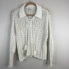 American Eagle Boho Crochet Sweater Womens Medium Ivory Tasseled Festival Layer