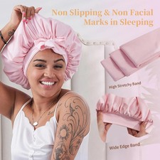 Silk Satin Bonnet for Sleeping - Hair Wrap Cap for Wavy Curly Hair Women Men