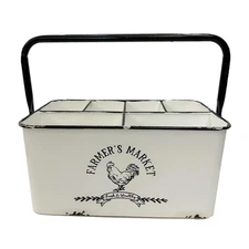Distressed White Rustic Metal Silverware Caddy Utensil Holder with 6 Compartm...