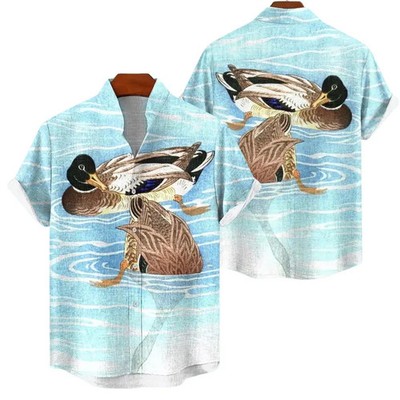 Mens Duck Hawaiian Shirt Mallard Bird Tropical Aloha