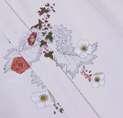 COROLLES YVES DELORME ORGANIC QUEEN DUVET COVER FLAT SHEET SET POPPY ROSE FLOWER