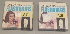 2 Boxes Sylvania Blue Dot Flashbulbs AG1 Clear Unused 24 Bulbs NOS Prop Camera
