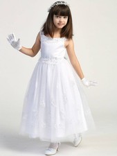 711 Girls White First Communion Dress w/ Satin Bodice