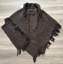 Double Zero - Women's Knit Poncho Open Front Shawl Cape Brown Cozy Fall Winter