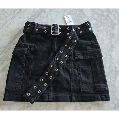 Windsor Women's Juniors Black Belted Denim Cargo Skirt New Tag