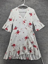 GAP Dress Womens XS White Wrap Dress Hi-Low V-Neck Bell Sleeve Lined Floral
