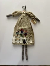Handmade Skinny Long Legs Cat Folk Art Decor Primitive Style Bird House Dress