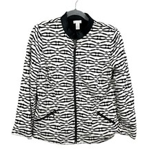 Chico's Jacket Women's Black White Size 1 Zebra Print Lined Full Zip