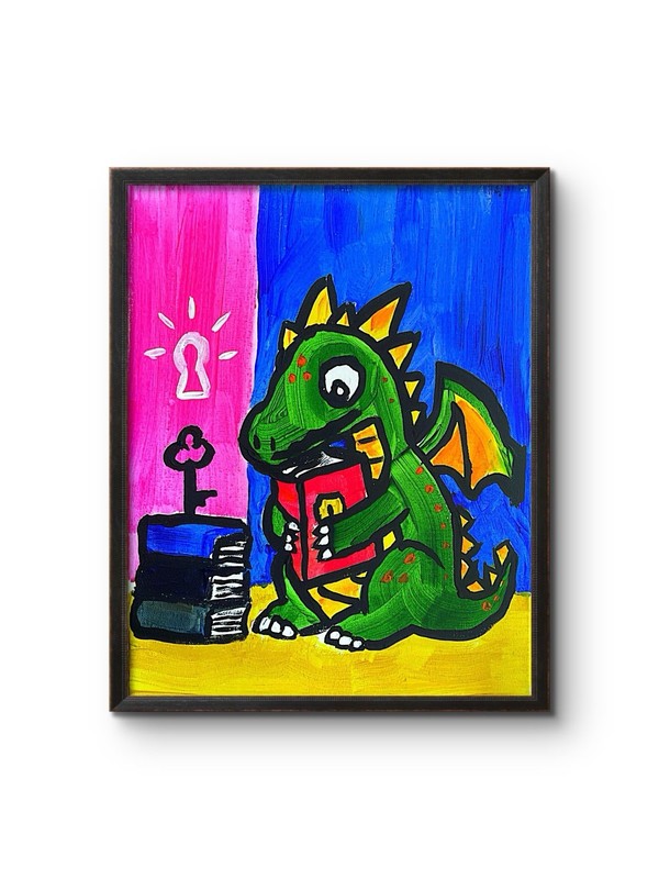 The Little Book Dragon | Original Acrylic Dragon Painting on 11x14 Canvas