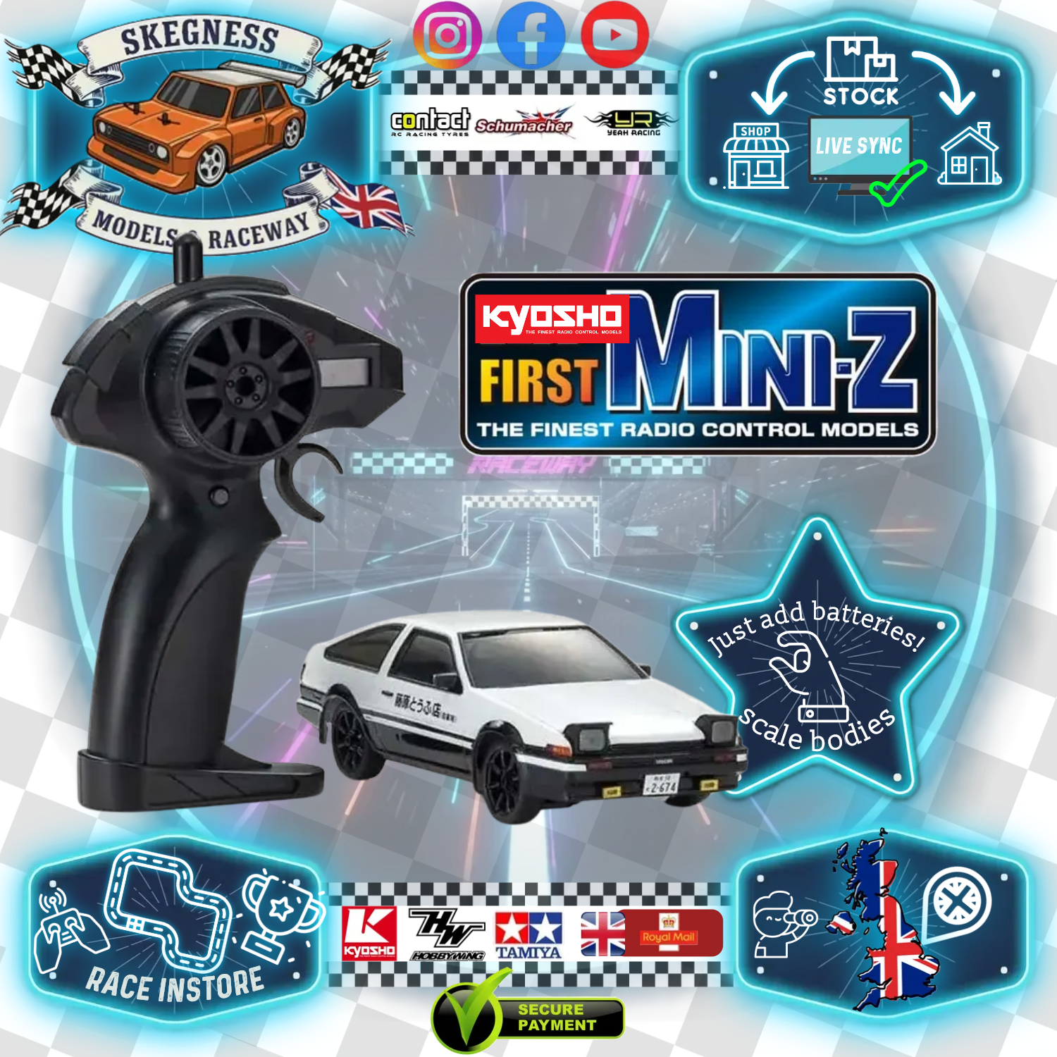 Kyosho - My First Mini-Z 1:28 Initial-D Toyota Sprinter Trueno AE86 WH/BK (1:24t