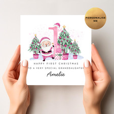 Personalised First Christmas Card,  1st Xmas Keepsake, Granddaughter, Grandson