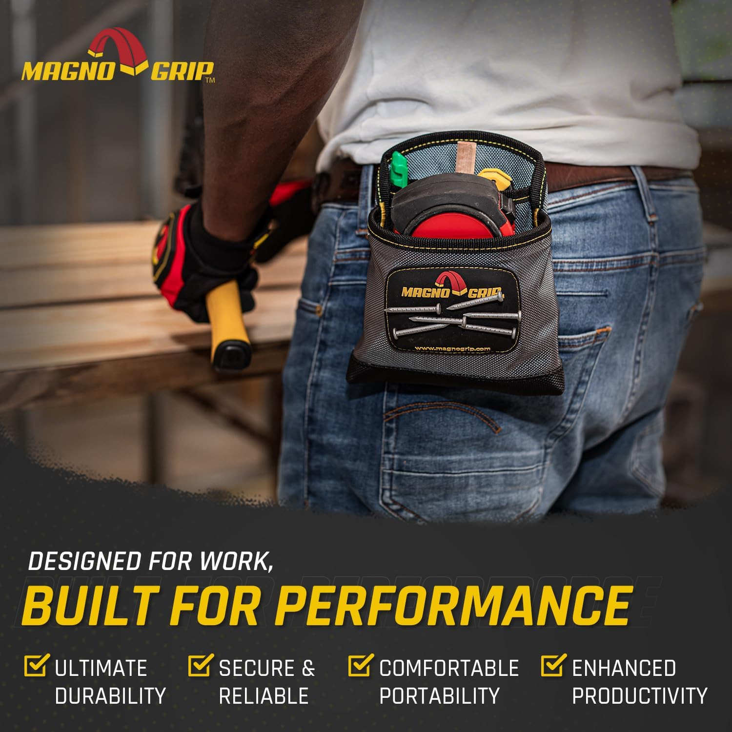 3-Pocket Nail Pouch with Integrated Magnetic Storage - Durable 1680D Ballistic P