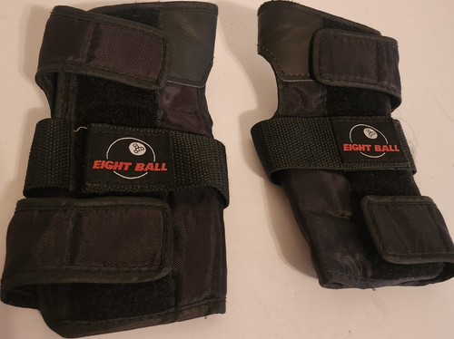 Eight Ball Bowling Fingerless Gloves Pair Black 14+ Hook & Loop Wrist Strap