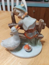 Vtg Collectible Figurine By Artmark - Goose And Boy At Fence - Made In Taiwan