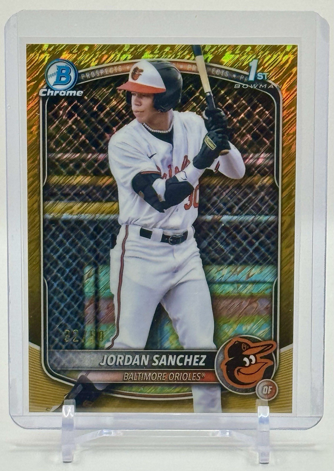 2025 Bowman Chrome Jordan Sanchez Gold Shimmer 34/50 Orioles 1st Bowman