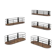 Oval Floating Wall Shelves Set of 5, Rustic Wood Frame Hanging Shelf for Bath...