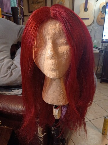 Wigpop Synthetic Red Layered Wavy Wig Middle Part Classic Cap Adjustable Strap