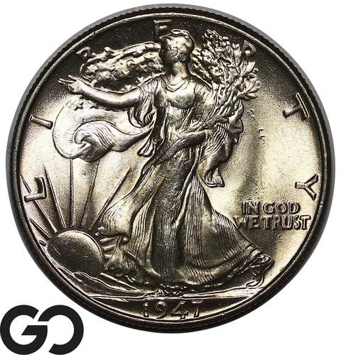 1947 Walking Liberty Half Dollar, Swirling Mint Luster, Gem BU++