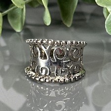 Sterling Silver Statement Ring Wide Band - Open Work Scroll Design - Size 7