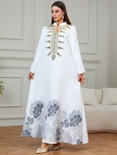 Embroidery Abaya Ethnic Jalabiya Muslim Women Maxi Dress Kaftan Party Gown Robe