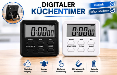 2x Digitaler Wecker Küchenuhr Kurzzeitmesser Eieruhr Timer Stoppuhr mit Magnet