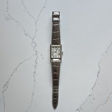 Rotary Ladies Quartz Analogue Rectangular Watch Roman Dial Grey Leather Strap
