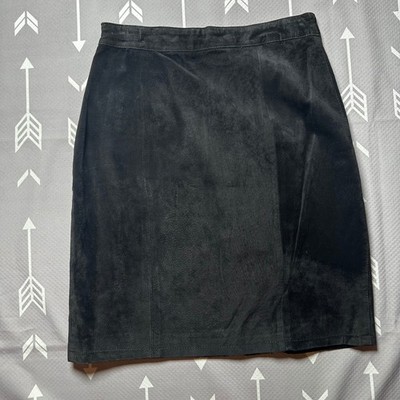 G-III Global Identity Black Suade Leather Skirt Womens Size 9/10 Lined Fitted
