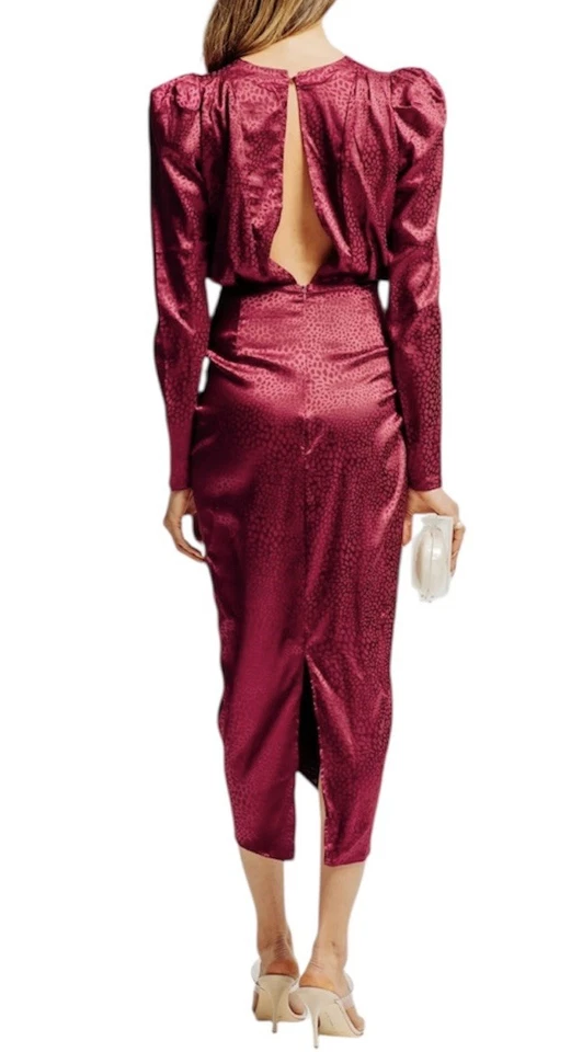 Torn by Ronny Kobo 女式葡萄酒 Astrid 褶皱领连衣裙 L 码全新带标签 — 第 2/4 张图片