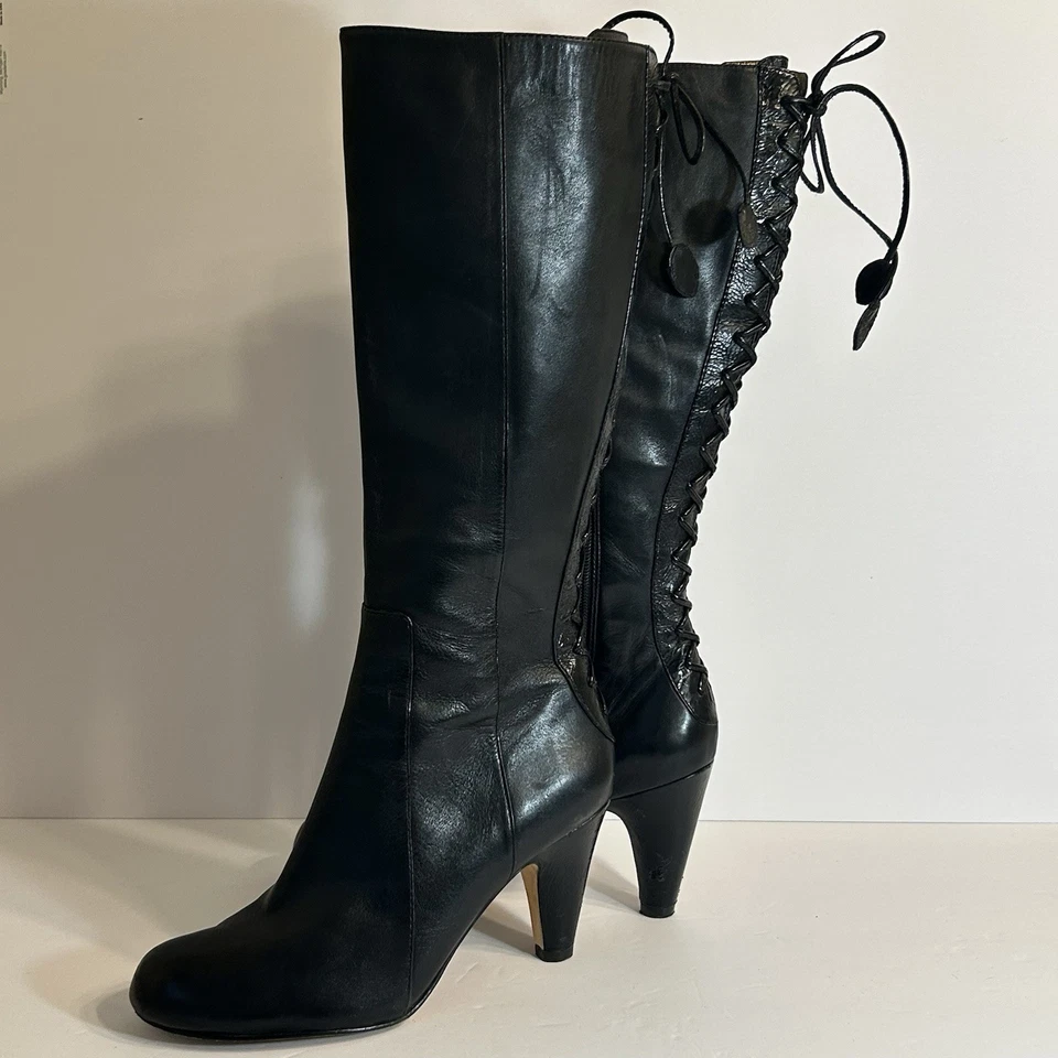 Botas de cuero suave hasta la rodilla Tayrn Rose negras con cremallera talla 7,5 Foto 2 de 4