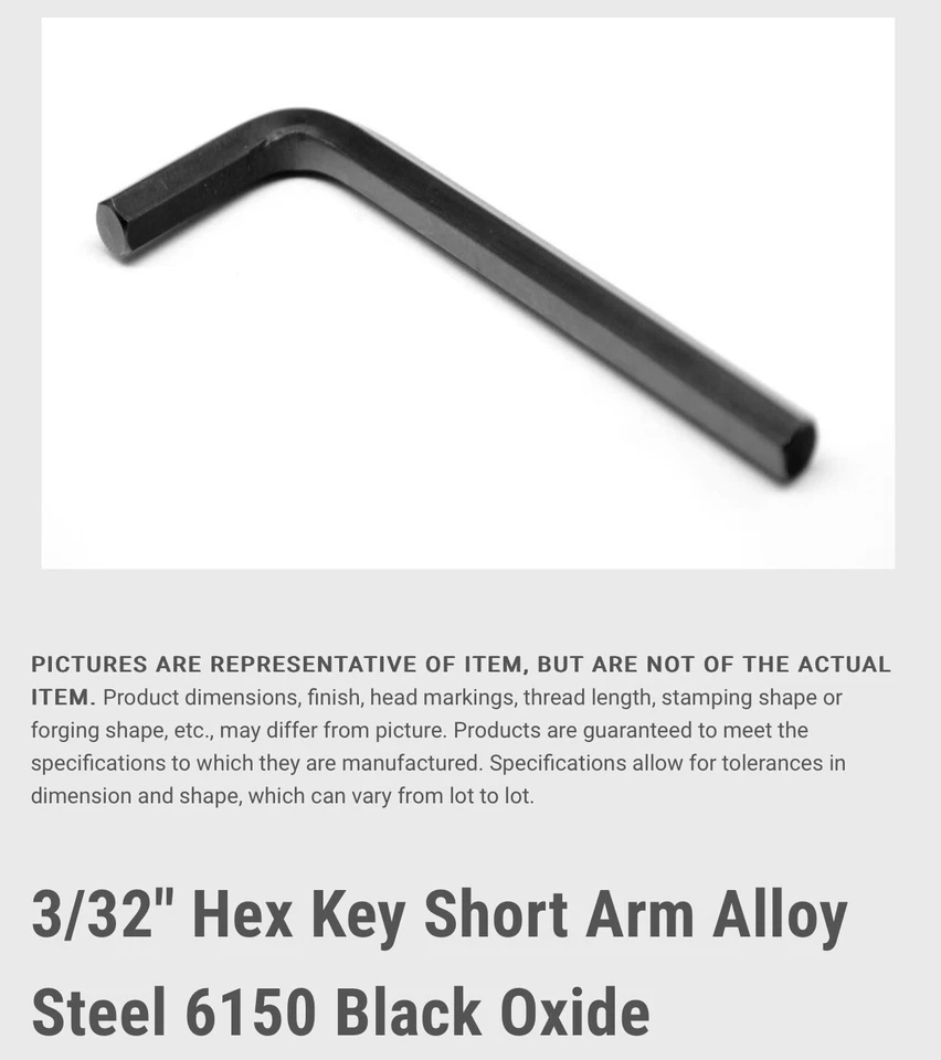 Lot Of 25 3/32" Short Arm Hex Key L Alloy Steel 6150 Black Oxide - Image 2 of 2