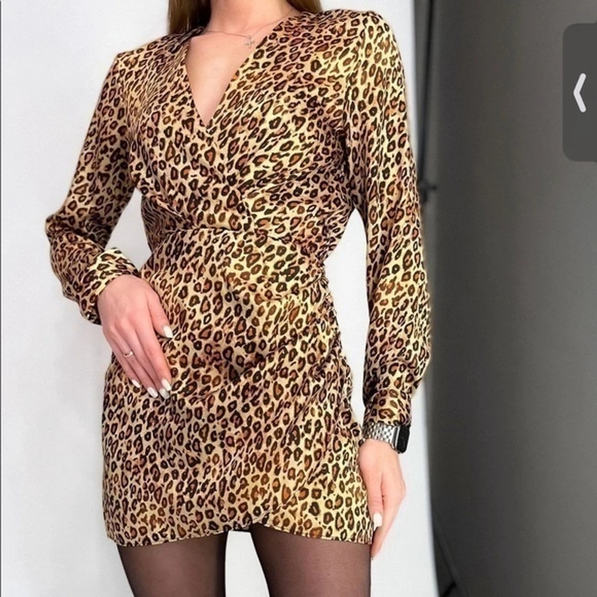 ZARA satin effect v neck leopard dress 9136 561 eBay