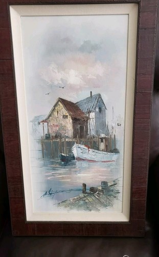 ALAN J. SIMPSON (1941-2007) Seascape Oil on Canvas Original Vintage Painting - Picture 9 of 11