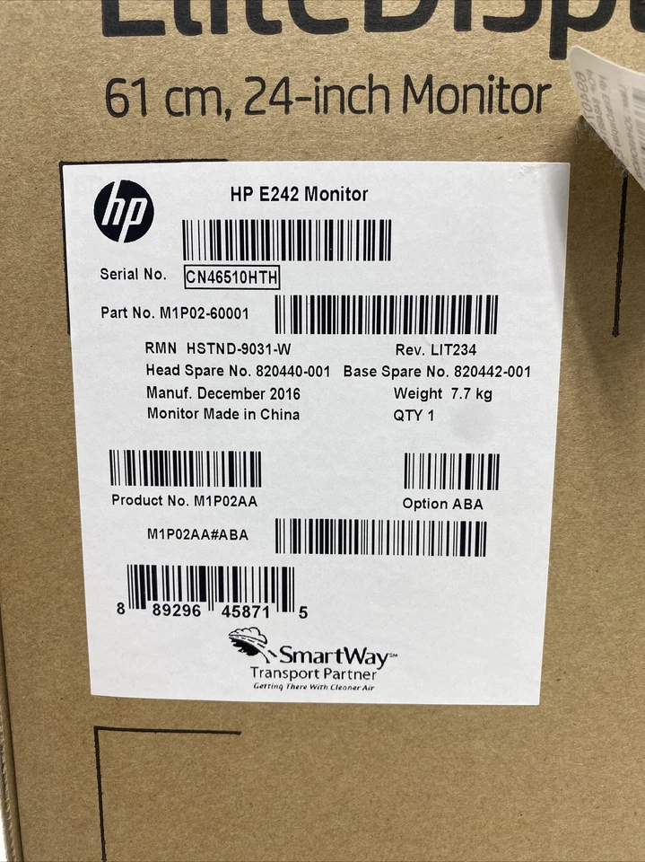 HP E242 ELITE DISPLAY  1920x1200 LED HDMI MONITOR NEW SEALED BOX SEE PHOTOS - Image 3 of 4
