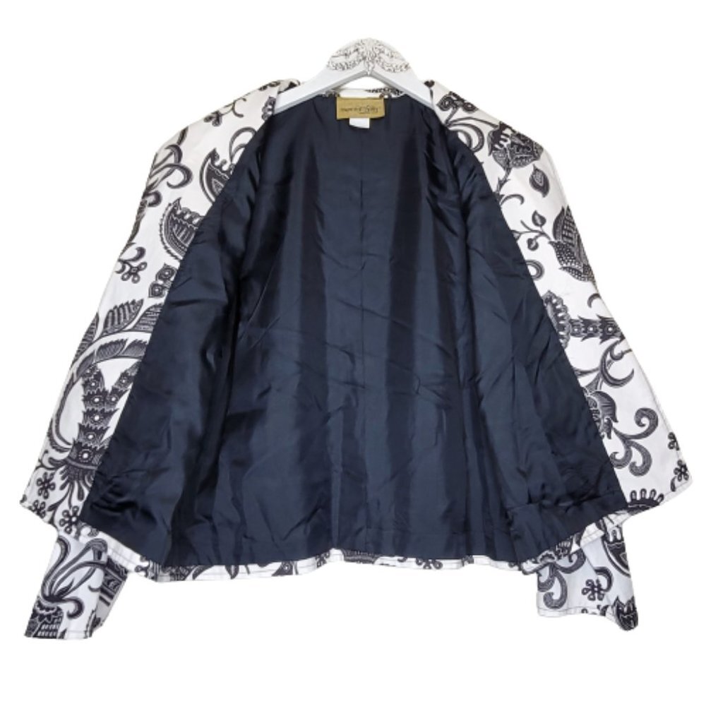 Blazer giacca manica lunga paisley aperto davanti pony vintage dipinto taglia L