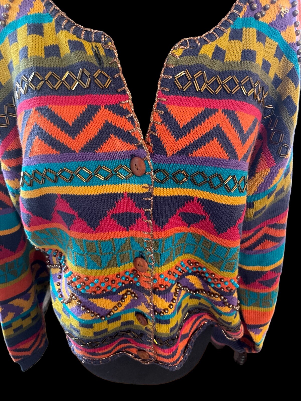 Vintage Aztec Melbourne Elements Beaded Sweater M… - image 3