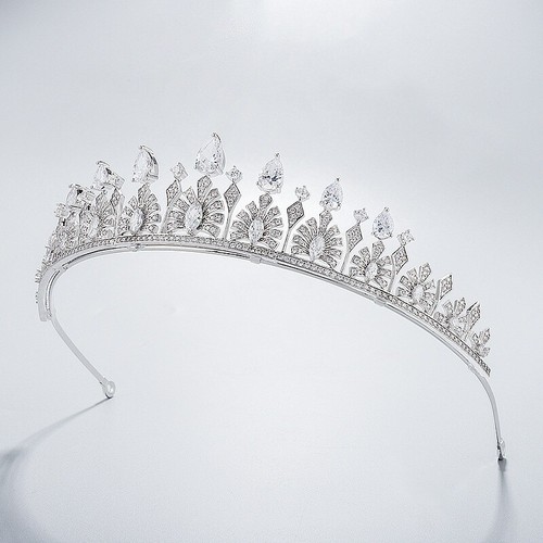 Luxury All CZ Cubic Zirconia Flower Wedding Queen Princess Prom Tiara Crown - Picture 7 of 16