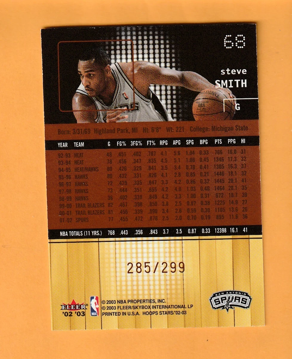 Steve Smith San Antonio Spurs 2002-03 Hoops Stars Five-Star 299 5R | eBay