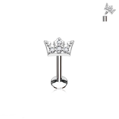 Lip Monroe Stud 16 Gauge 1/4'' Tiara Gemmed 5mm Internal Thread Steel 
